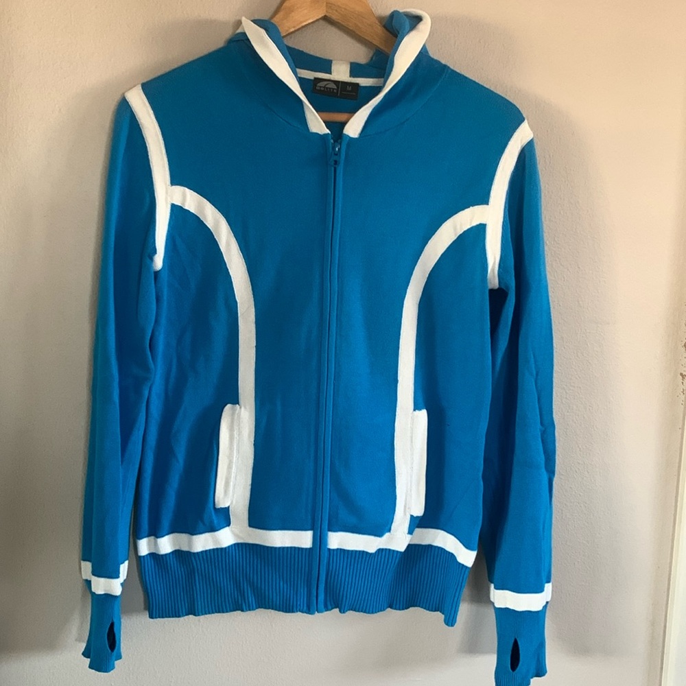 Golite Blue and White Zip-Up Hooded Sweater